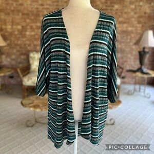 Lularoe Cardigan Duster S Green Multi Striped Knit Open Front